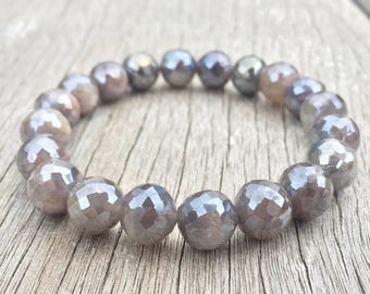 Pulsera de piedra lunar negra AB: piedra preciosa facetada, joyería bohemia chic