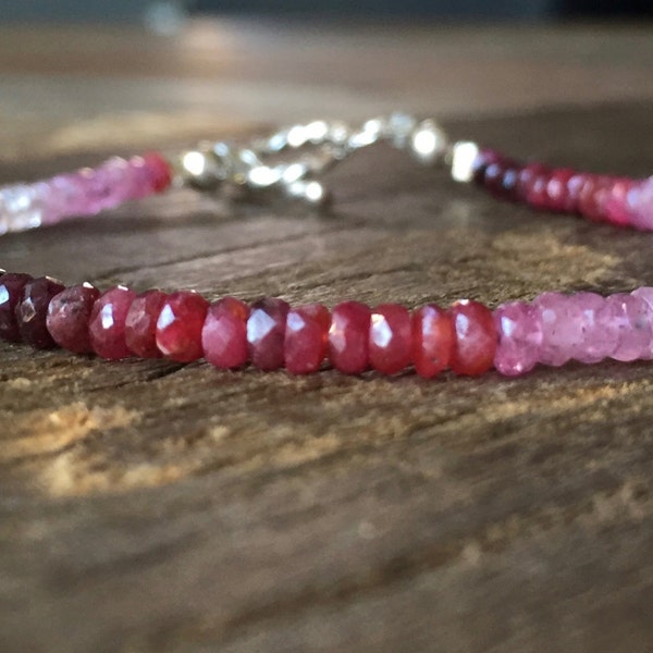 Ombre Ruby Bracelet, Dainty Ruby Bracelet, Faceted Ruby Bracelet, Genuine Gemstone Bracelet, Clasp Bracelet, July Birthstone Bracelet