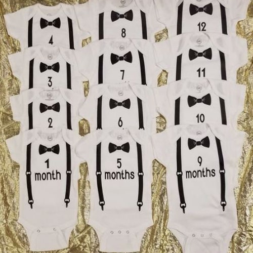 Monthly Onesies Set || Infant Milestone shops Bodysuits || Organic Cotton || Baby's First Year Set || Baby Shower Gift