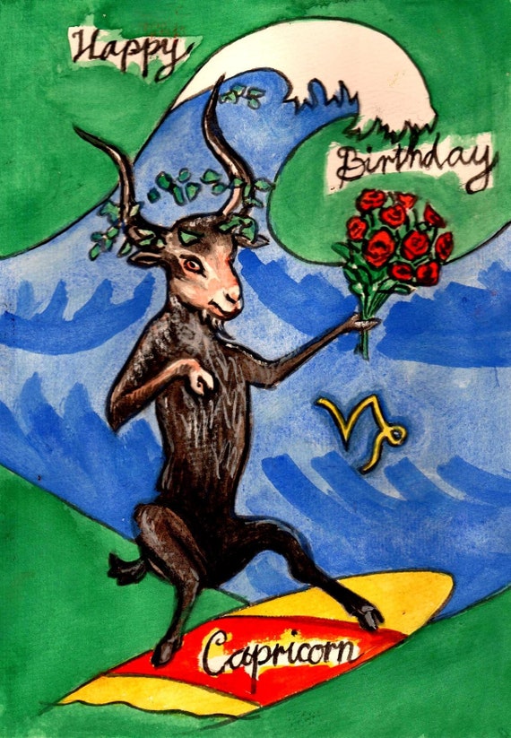 Capricorn Birthday Card folk Horror Style | Etsy