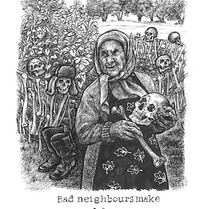 Baba Yaga Los malos vecinos hacen buenas vallas Tarjeta de felicitación