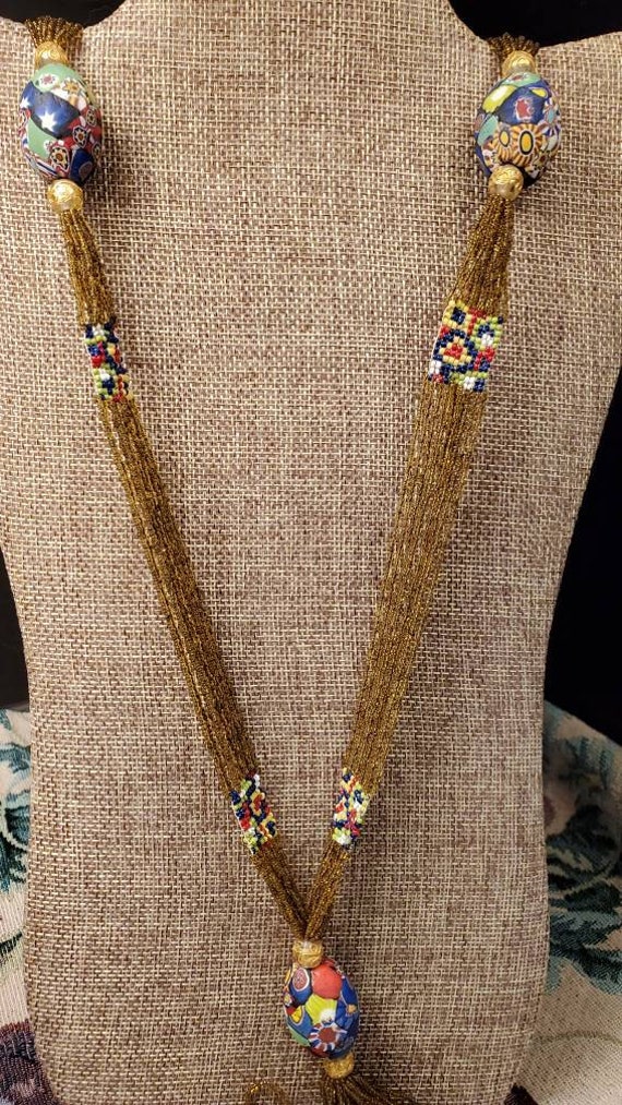 Antique Moretti milifiori flapper necklace - image 2