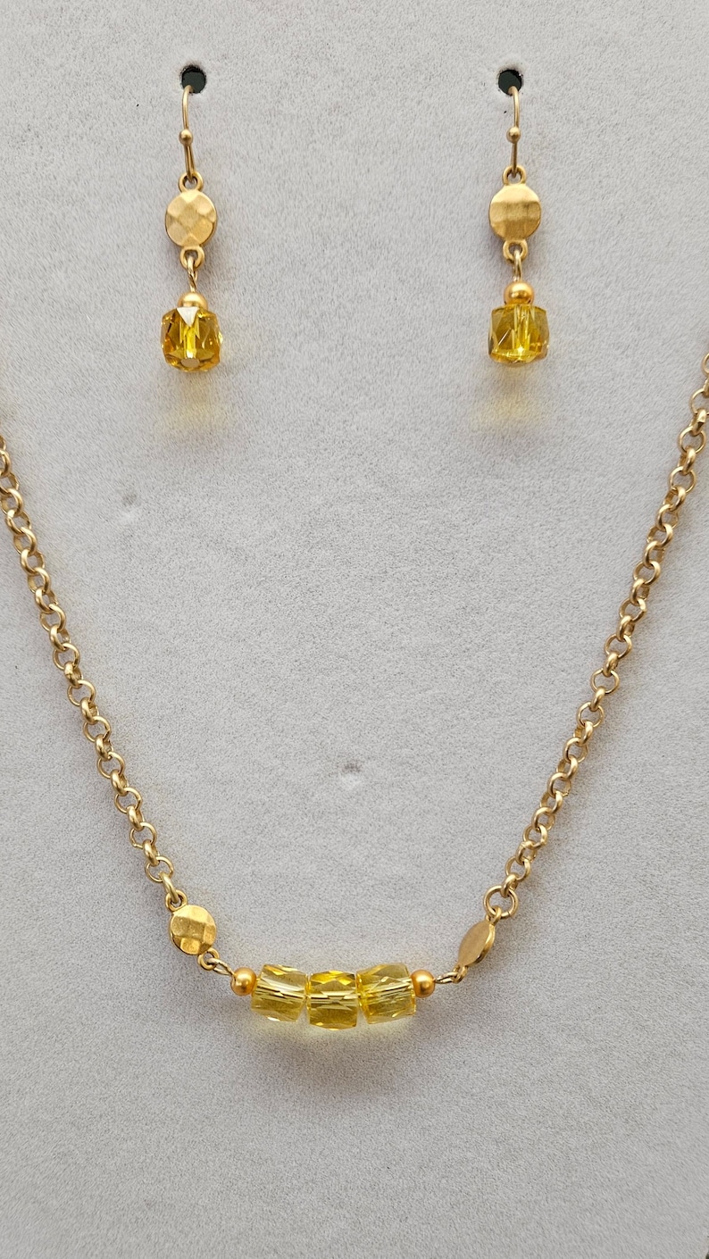 Citrine with Matte Gold Necklace and Earrings Set image 2