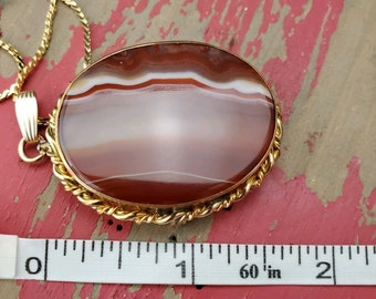 Vintage Bezeled 14K Gf Agate Cabochon Pendant And Brooch Combo.