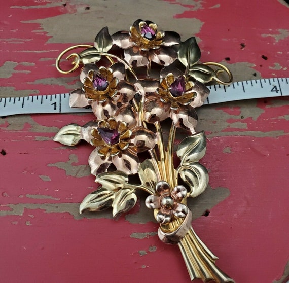 Vintage Large 12K Gf Brooch Bouquet - image 2