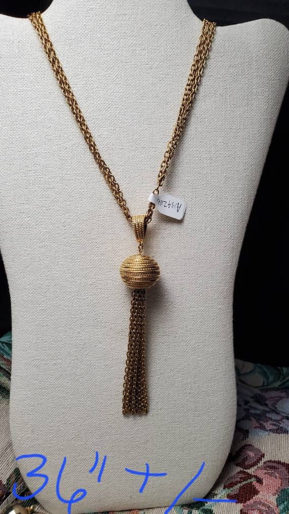Vintage Long gold plated chain with ball