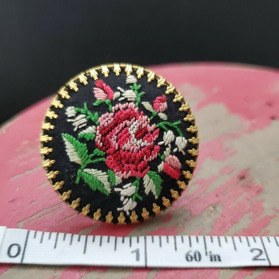 Vintage Embroidered Rose Brooch - image 2