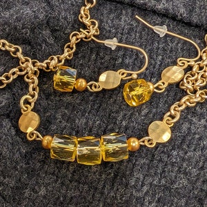 Citrine with Matte Gold Necklace and Earrings Set image 1