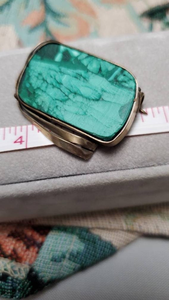 Vintage malachite and silver hand crafted brooch