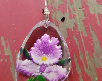 Vintage Reverse Painted Flower Pendant