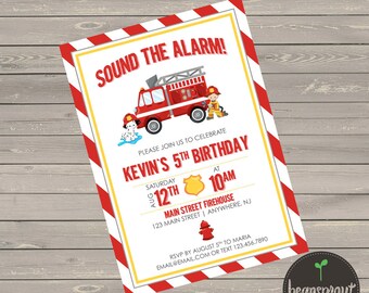 Firefighter Birthday Invitation - Kids Firefighter Birthday - Fireman Birthday - Firetruck Party - Firetruck Birthday - Fireman Invitation