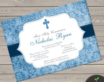 Boy Communion Invitation - First Holy Communion Invite - First Communion Invitation - Boy Baptism Invitation - Religious Invitation