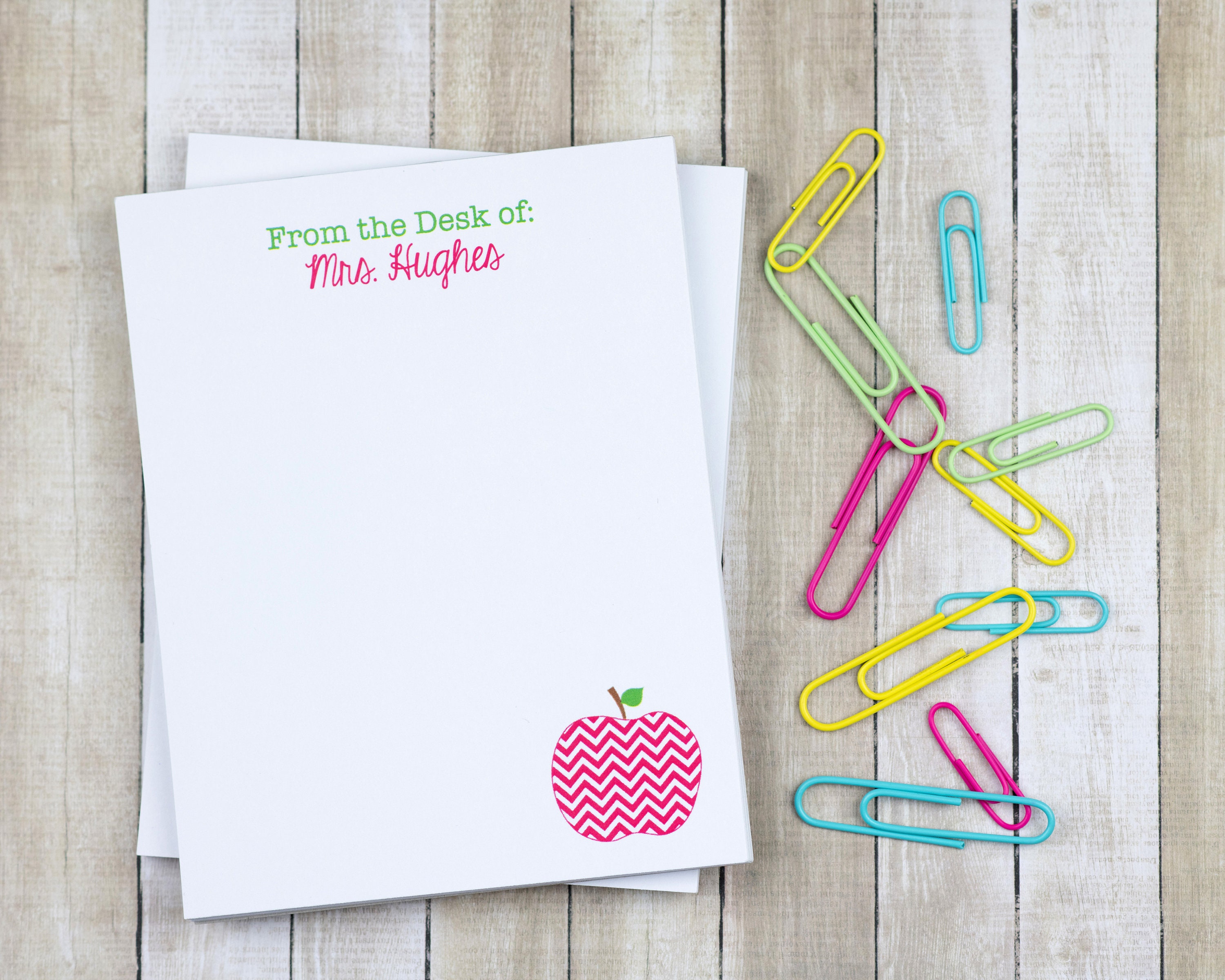 Personalized Teacher Notepad - Teacher Notepad - Chevron Apple - Custom ...