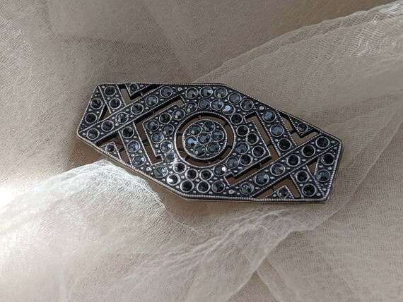 vintage art deco geometric brooch pin marcasite f… - image 5