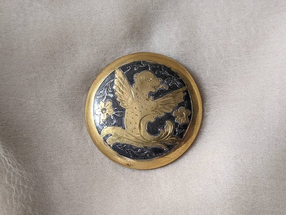 antique damascene engraved wings bear ornate broo… - image 1