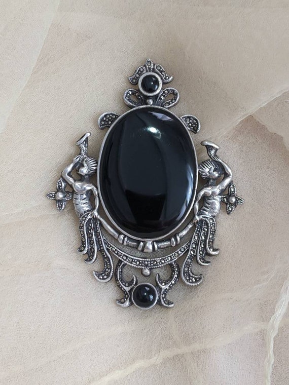 antique Renaissance revival sterling silver onyx … - image 7