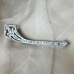 vintage art deco white rhinestone silver curved arrow bar pin brooch scarf retro Gatsby costume flapper gift formal statement
