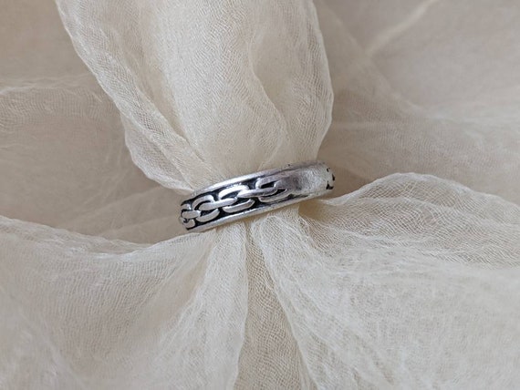 vintage sterling 925 silver chain ring band simpl… - image 3