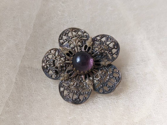 Antique Art Nouveau flower purple mauve amethyst … - image 4