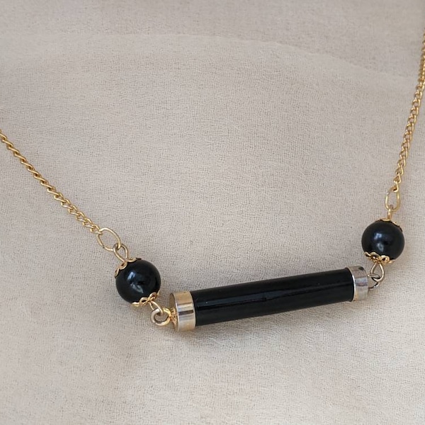 Vintage onyx noir perles boule or collier chaîne courte minimal bauhaus boho hippie gothique quelque chose de vieux mariée deuil formel