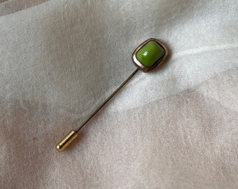 antique vintage Art Deco brass stick pin brooch lime green glass Egyptian Revival tie hat costume gothic flapper witch formal something old