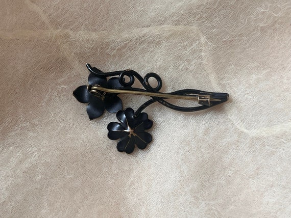 antique ornate black floral flower reeds brooch p… - image 5