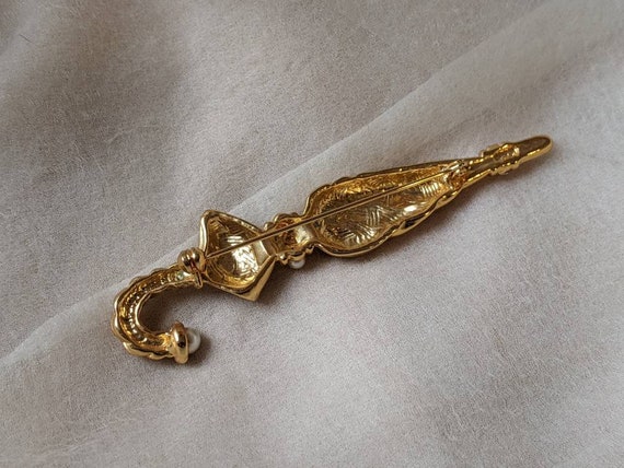 vintage faux pearl gold parasol umbrella brooch p… - image 5