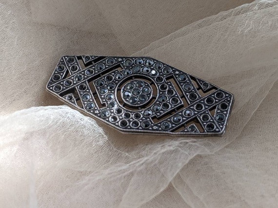 vintage art deco geometric brooch pin marcasite f… - image 4