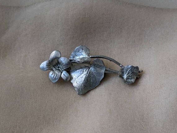 vintage pewter tone realistic floral iris orchid … - image 5