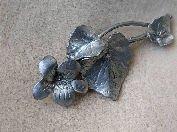 vintage pewter tone realistic floral iris orchid … - image 6
