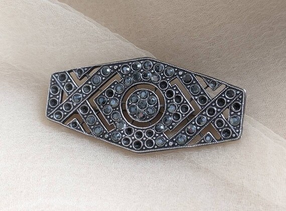 vintage art deco geometric brooch pin marcasite f… - image 1