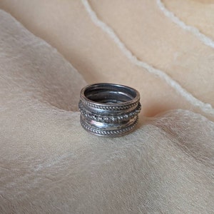 vintage sterling silver thick wide rope twisted band ring ornate tribal classic style gift Celtic thumb men&#39;s jewelry witch wicca