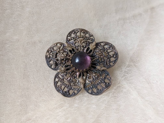 Antique Art Nouveau flower purple mauve amethyst … - image 2