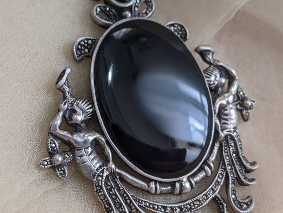 antique Renaissance revival sterling silver onyx … - image 4