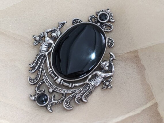 antique Renaissance revival sterling silver onyx … - image 2