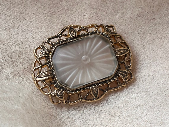 vintage smokey gray glass pin ornate brooch Victo… - image 2