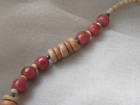 vintage mid-century red coral wood mix bead neckl… - image 6