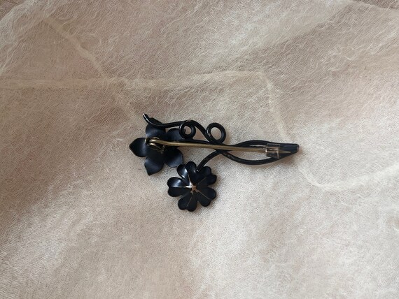 antique ornate black floral flower reeds brooch p… - image 6