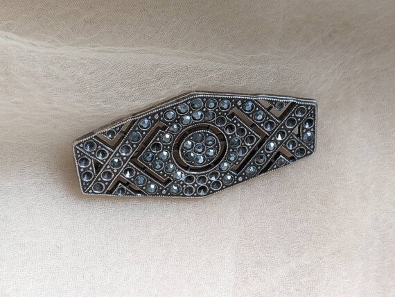 vintage art deco geometric brooch pin marcasite f… - image 3