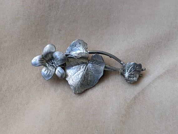 vintage pewter tone realistic floral iris orchid … - image 1