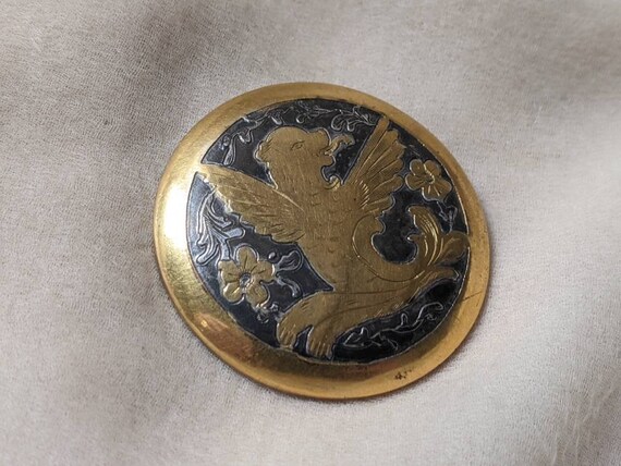 antique damascene engraved wings bear ornate broo… - image 3