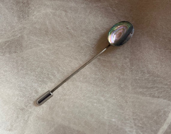 antique silver Edwardian abalone bullseye stick pi