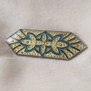 vintage enamel art deco modern brooch blue yellow geometric unisex goth something old  wedding bride bridal burlesque pin-up costume