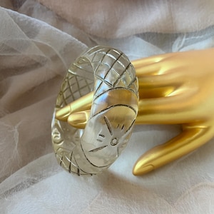 vintage large chunky translucent clear gold details molded Lucite bangle bracelet burlesque goth fashion costume mod retro drag queen pride