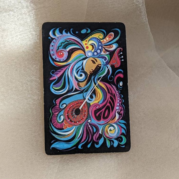 vintage psychedelic Love rainbow hippie girl single swap playing card retro minimal decoration kitsch craft scrapbooking party signed altar