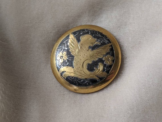 antique damascene engraved wings bear ornate broo… - image 4