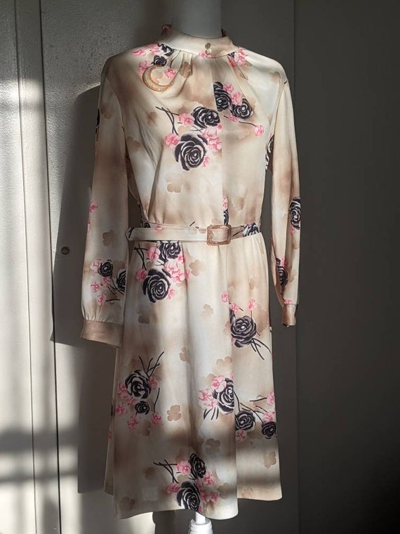 vintage brown black pink cherry blossom flower fl… - image 3