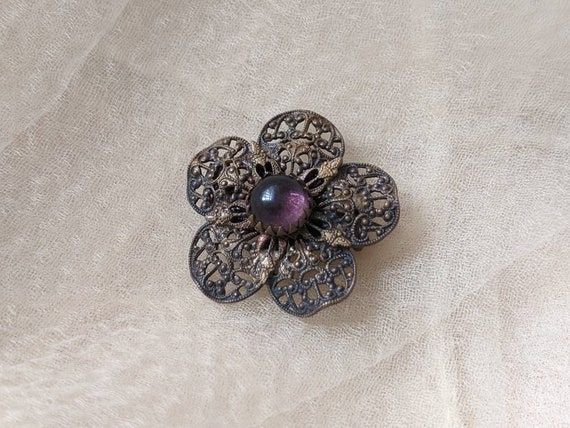 Antique Art Nouveau flower purple mauve amethyst … - image 1