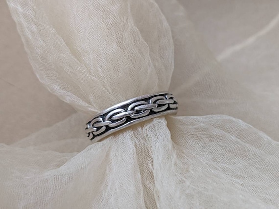 vintage sterling 925 silver chain ring band simpl… - image 2