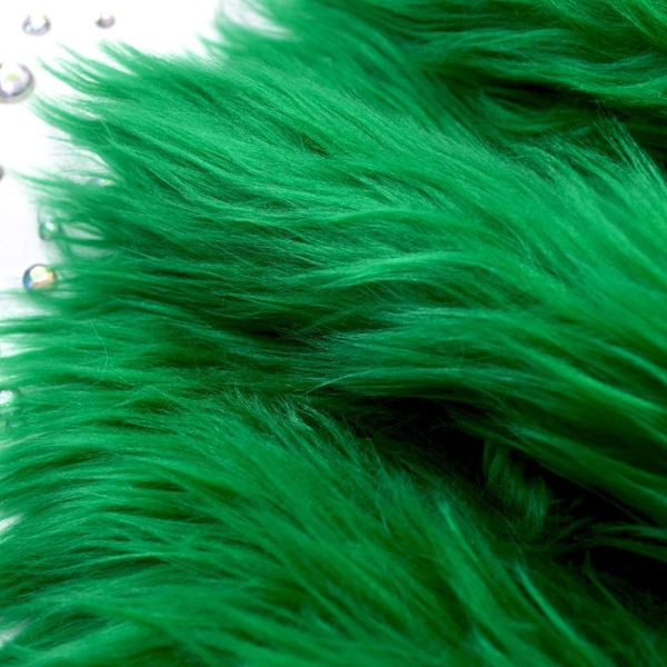 Green faux fur 2" pile, emerald green craft squares, irish green fursuit fur, kelly green long pile faux fur, shag fur, faux fur, green fur